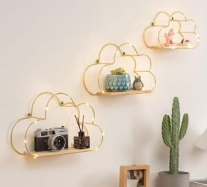Golden Cloud Shape Floating Shelves with LED Golden Cloud Shape Floating Shelves with LED